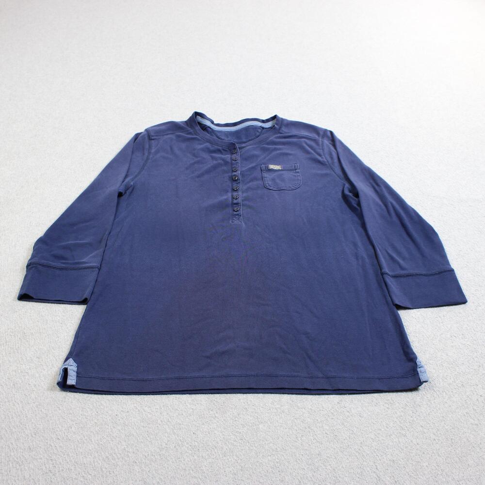 Lauren Jeans Shirt Women Large Blue Henley 3/4 Sleeve Heritage Worn In 90s Y2K